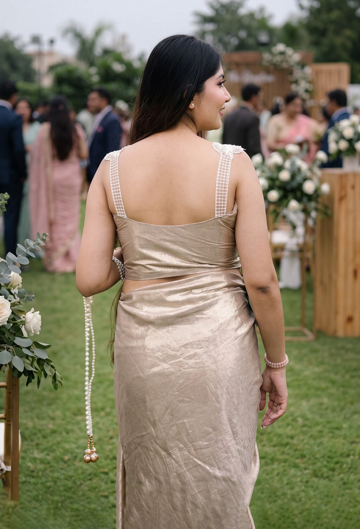 Ready-to-Wear Drape Saree with Pearl Beaded Palla
