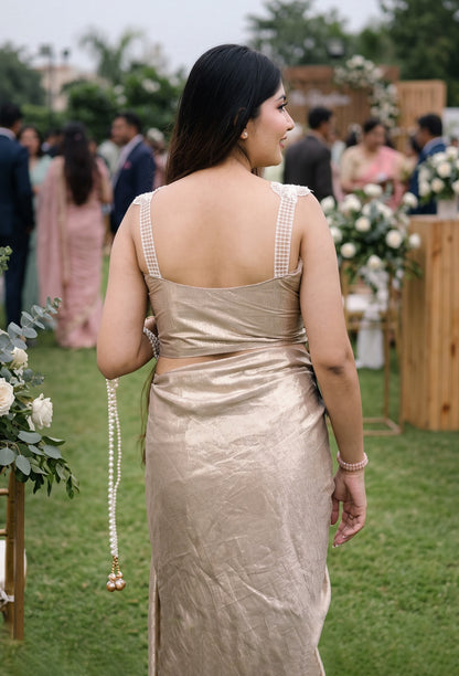Ready-to-Wear Drape Saree with Pearl Beaded Palla