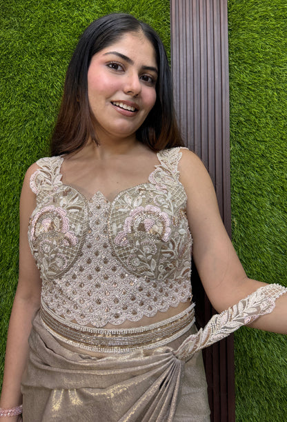 Ready-to-Wear Drape Saree with Pearl Beaded Palla
