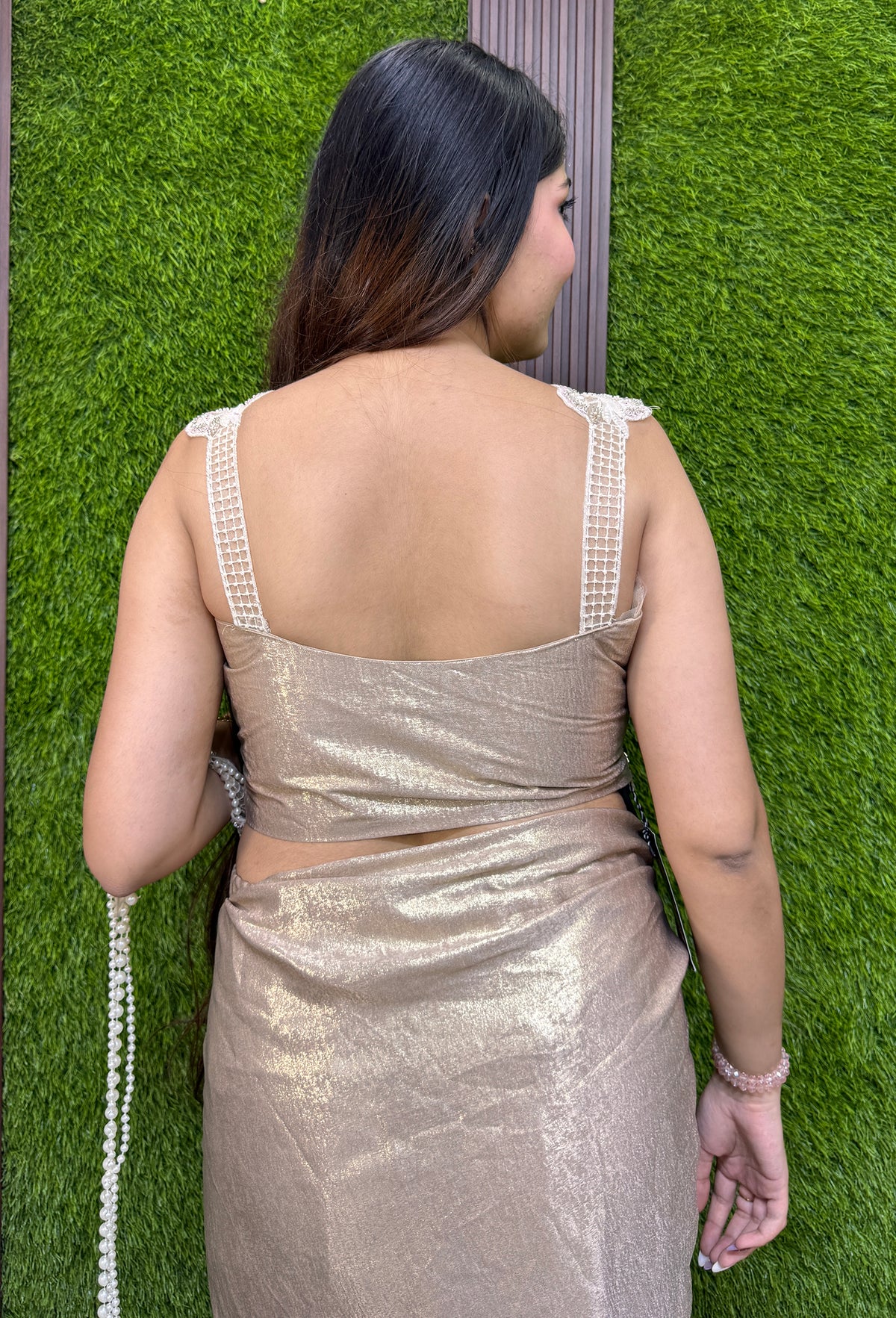 Ready-to-Wear Drape Saree with Pearl Beaded Palla