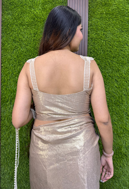 Ready-to-Wear Drape Saree with Pearl Beaded Palla