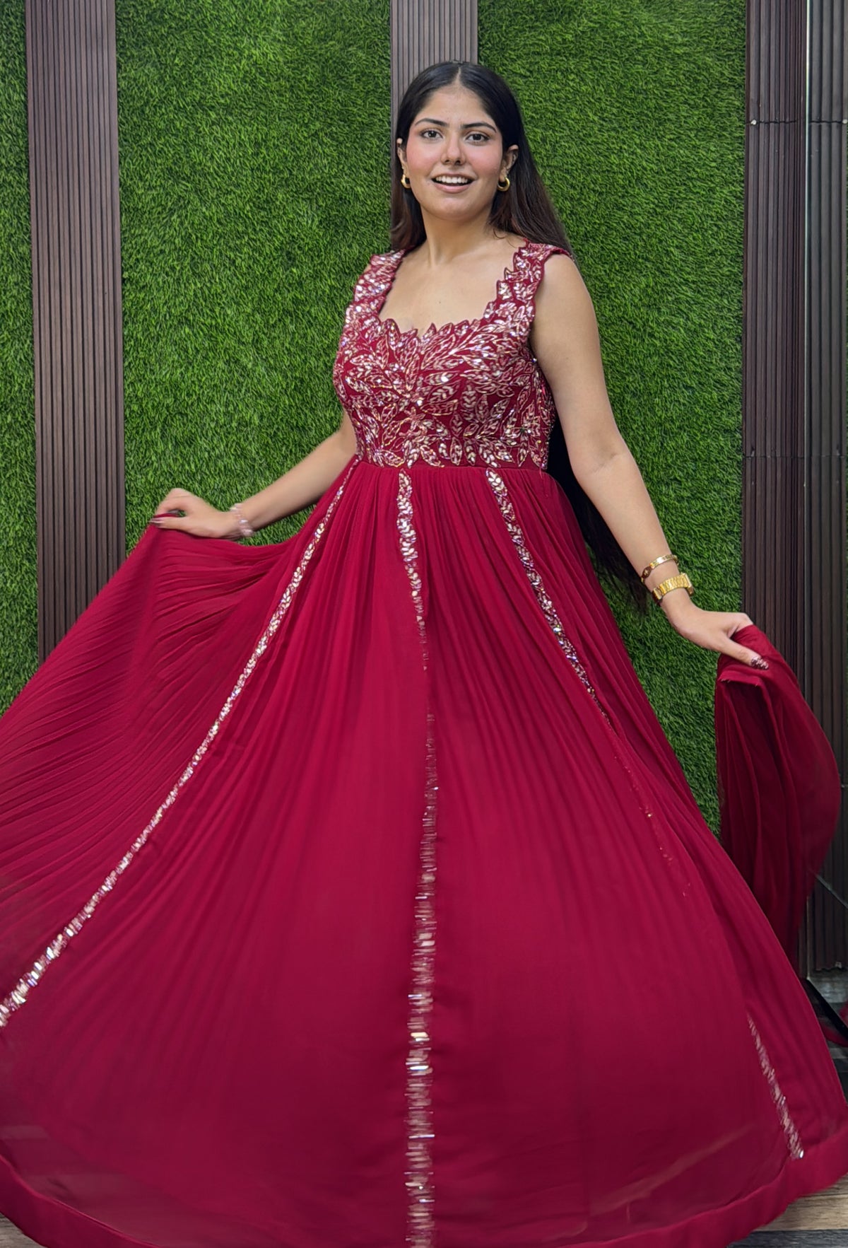Designer Georgette Anarkali with Cutwork Neckline & Four-Side Bordered Dupatta