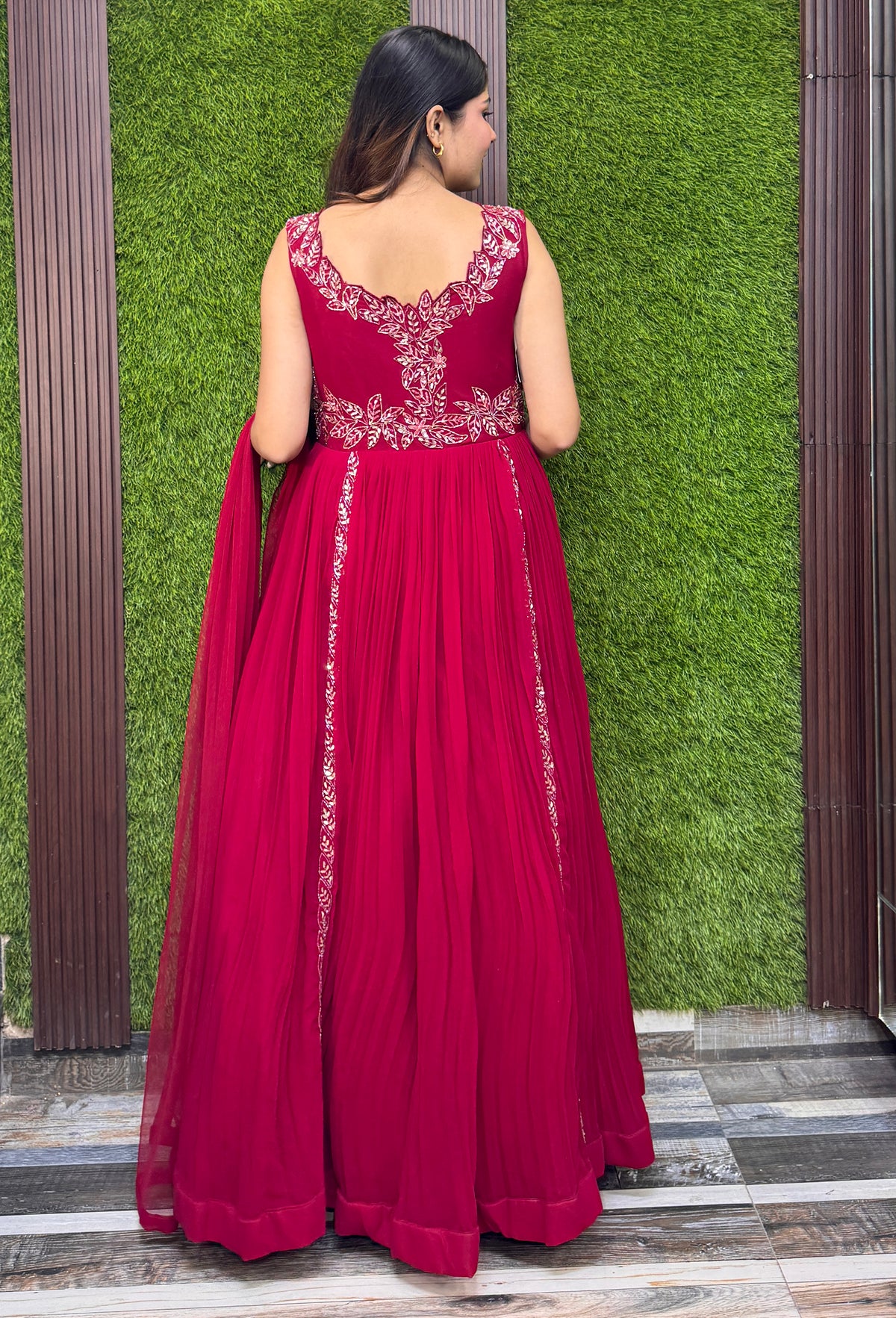 Designer Georgette Anarkali with Cutwork Neckline & Four-Side Bordered Dupatta