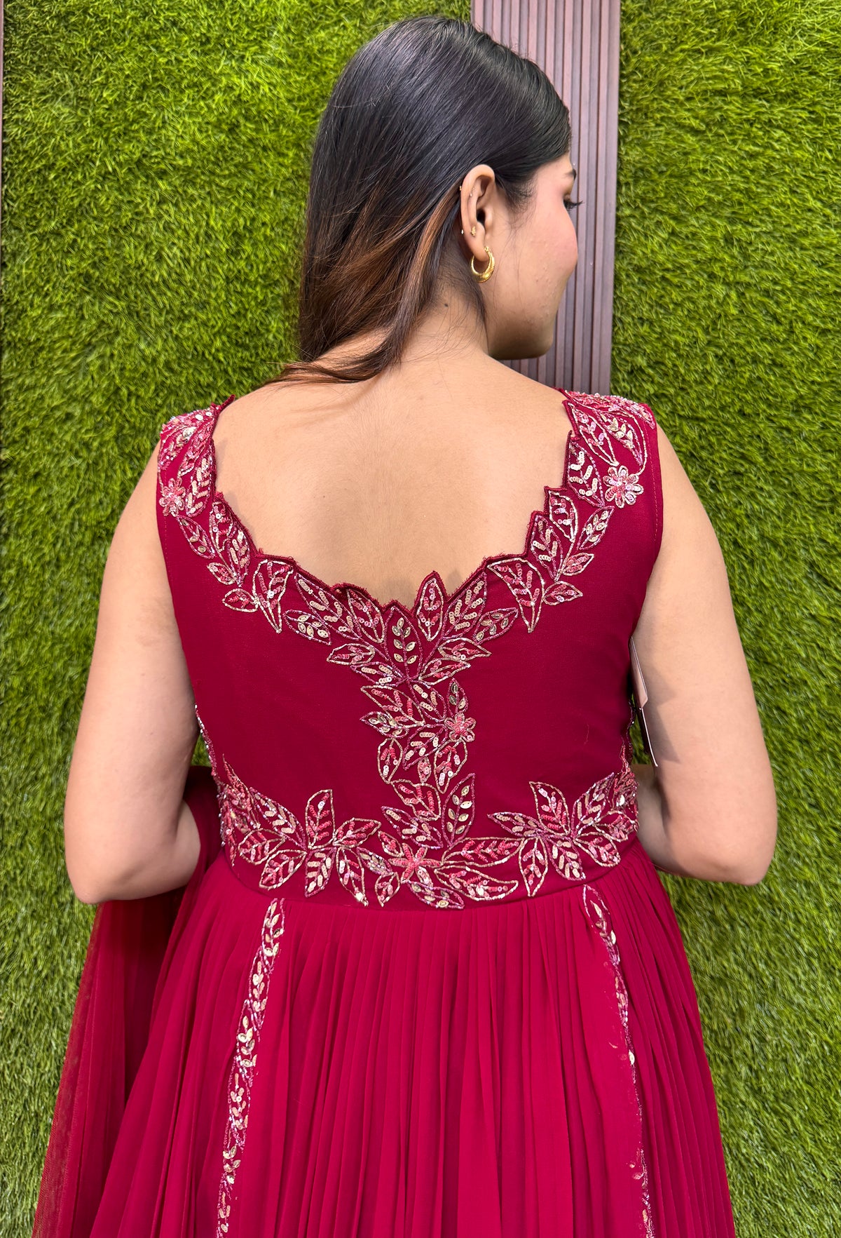 Designer Georgette Anarkali with Cutwork Neckline & Four-Side Bordered Dupatta