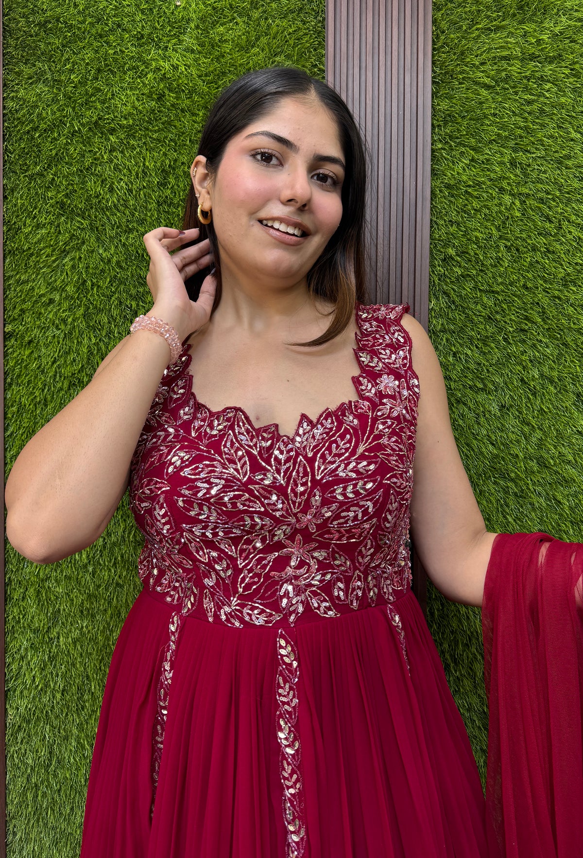 Designer Georgette Anarkali with Cutwork Neckline & Four-Side Bordered Dupatta