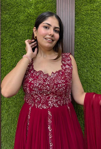 Designer Georgette Anarkali with Cutwork Neckline & Four-Side Bordered Dupatta