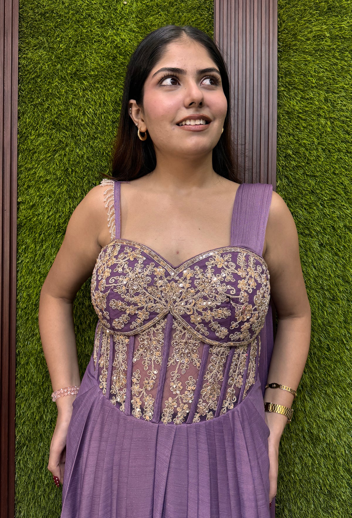Western Style Cord-set Gown with Backless Neck Design & Shoulder Drape