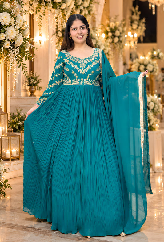 Heavy Georgette Anarkali with Mirrorwork Yoke & Keyhole Back