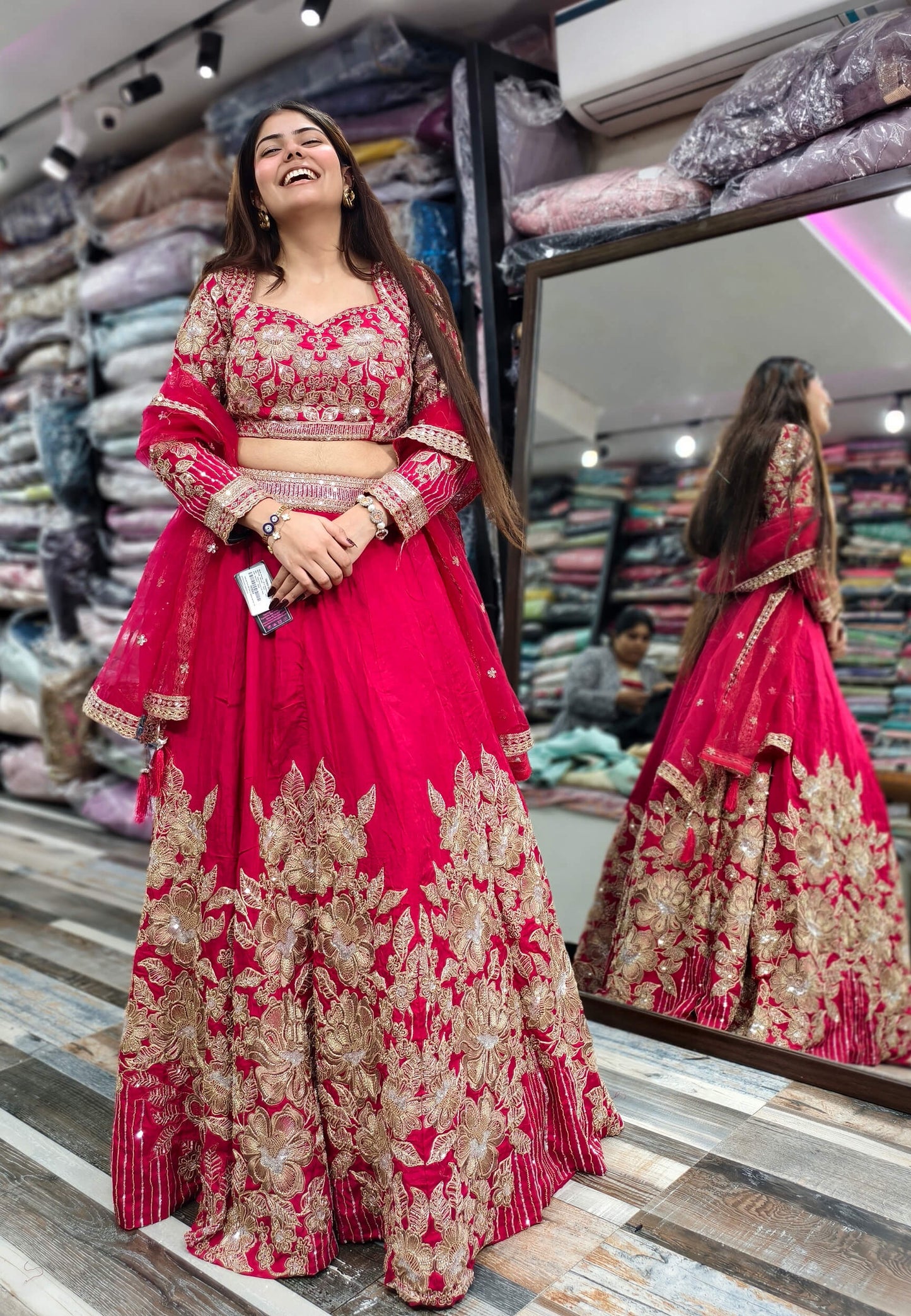Premium Silk Hand Embroidered Lehenga Choli with Designer Full Sleeve Blouse in Pink