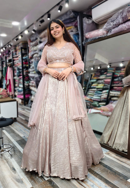Designer Full Sleeve Blouse Flared Lehenga Choli - Imported Shimmer Fabric