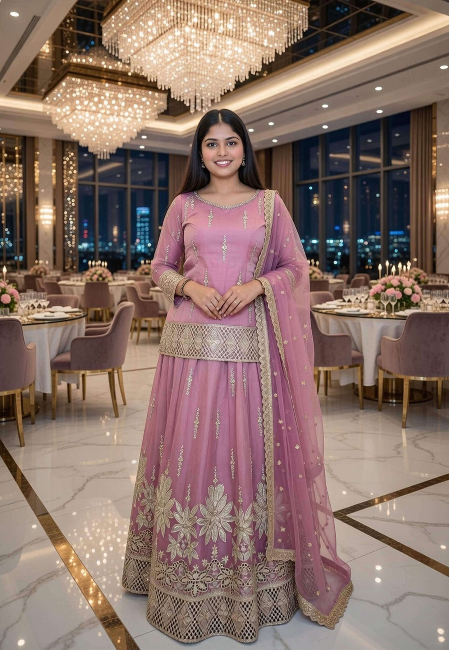 Organza Silk Cut Work Embroidered Indo Western Lehenga with Long Shirt