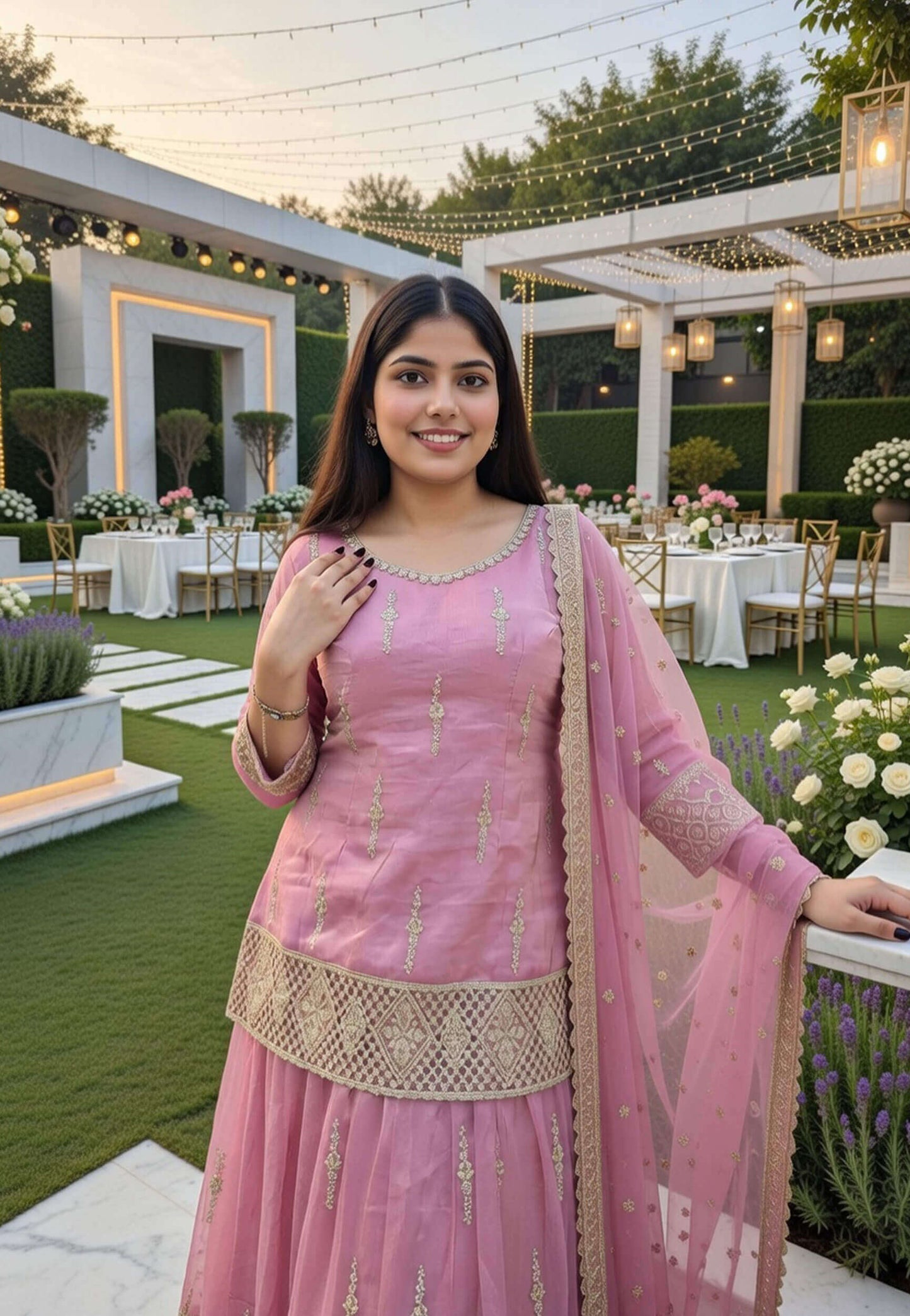 Organza Silk Cut Work Embroidered Indo Western Lehenga with Long Shirt