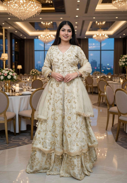 Heavy Indo Western Anarkali Front Cut Style Lehenga with Heavily Embroidered