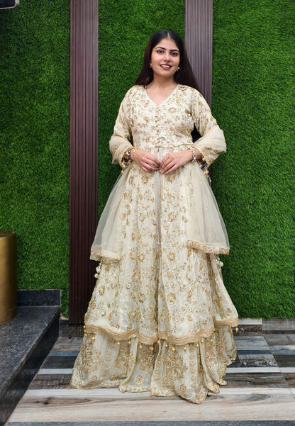 Heavy Indo Western Anarkali Front Cut Style Lehenga with Heavily Embroidered