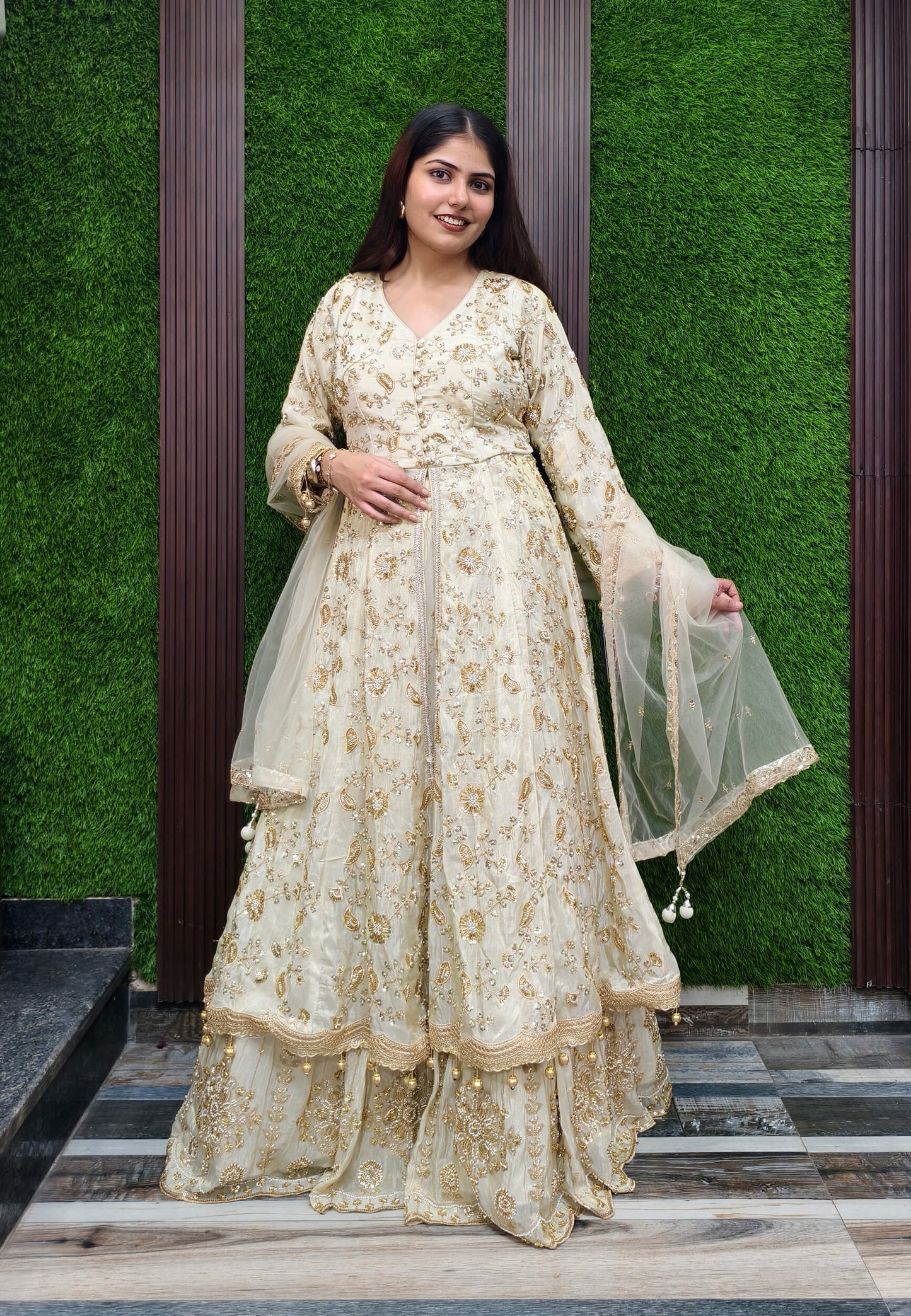 Heavy Indo Western Anarkali Front Cut Style Lehenga with Heavily Embroidered