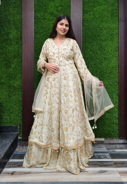 Heavy Indo Western Anarkali Front Cut Style Lehenga with Heavily Embroidered