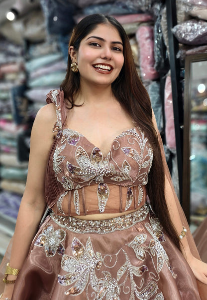 Girlish Barbie Style Hand Work Lehenga Choli in Copper