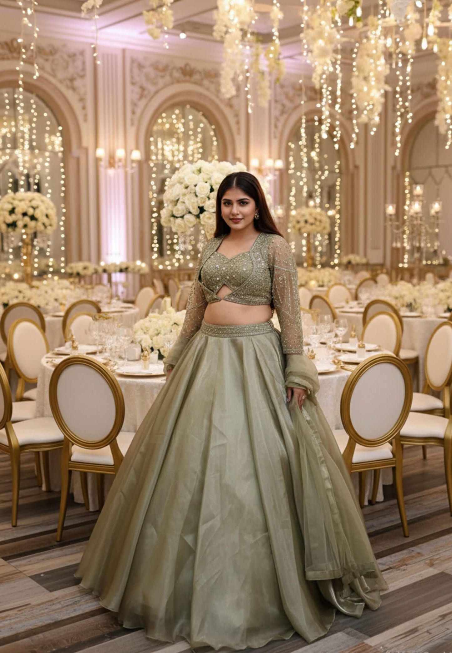 Girlish Jacket Style Embellished Choli Barbie Lehenga in Pista Green