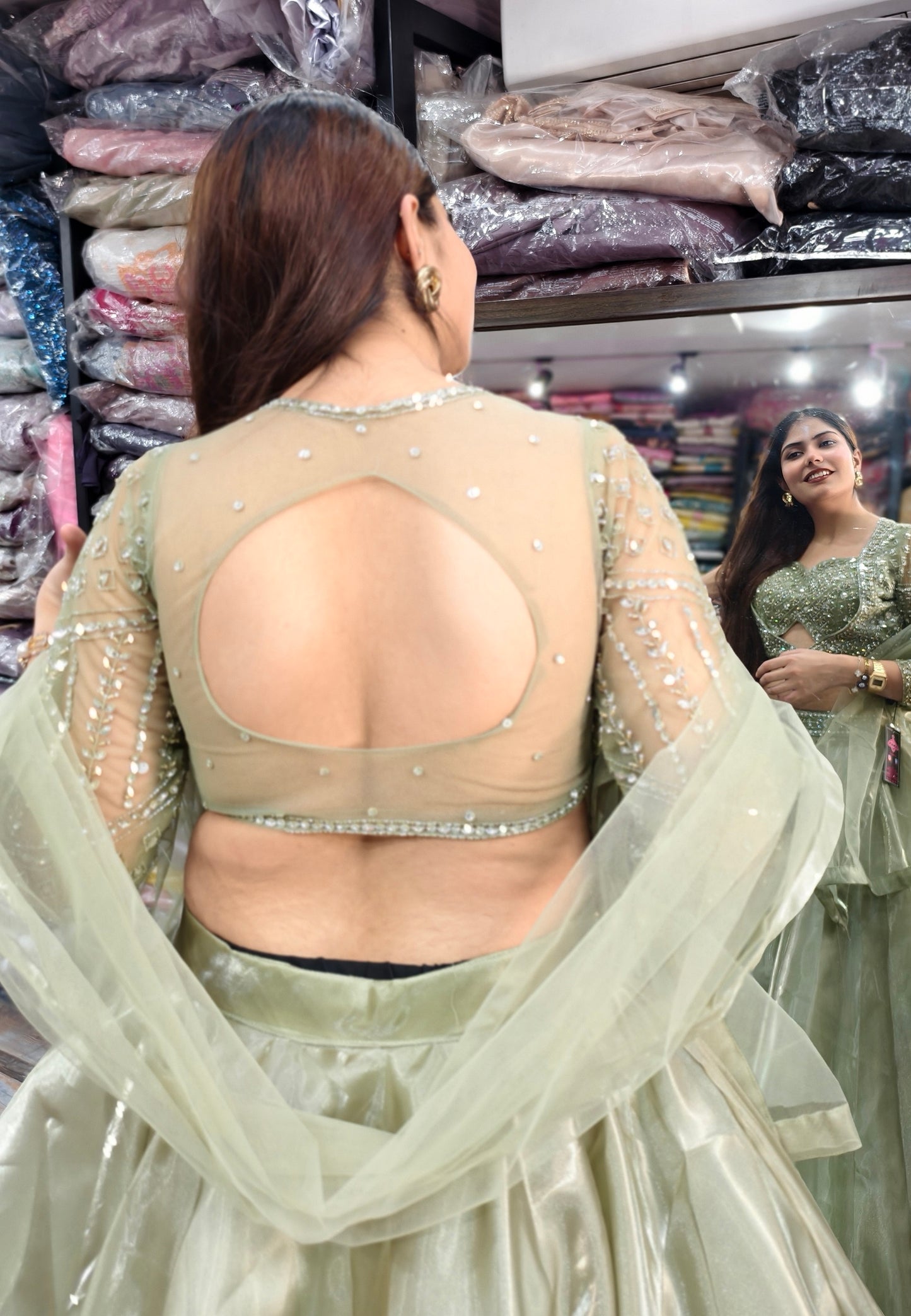 Girlish Jacket Style Embellished Choli Barbie Lehenga in Pista Green