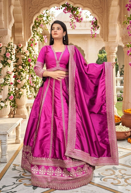 Anarkali Silk Lehenga with Designer Choli and Dupatta in Hot Pink