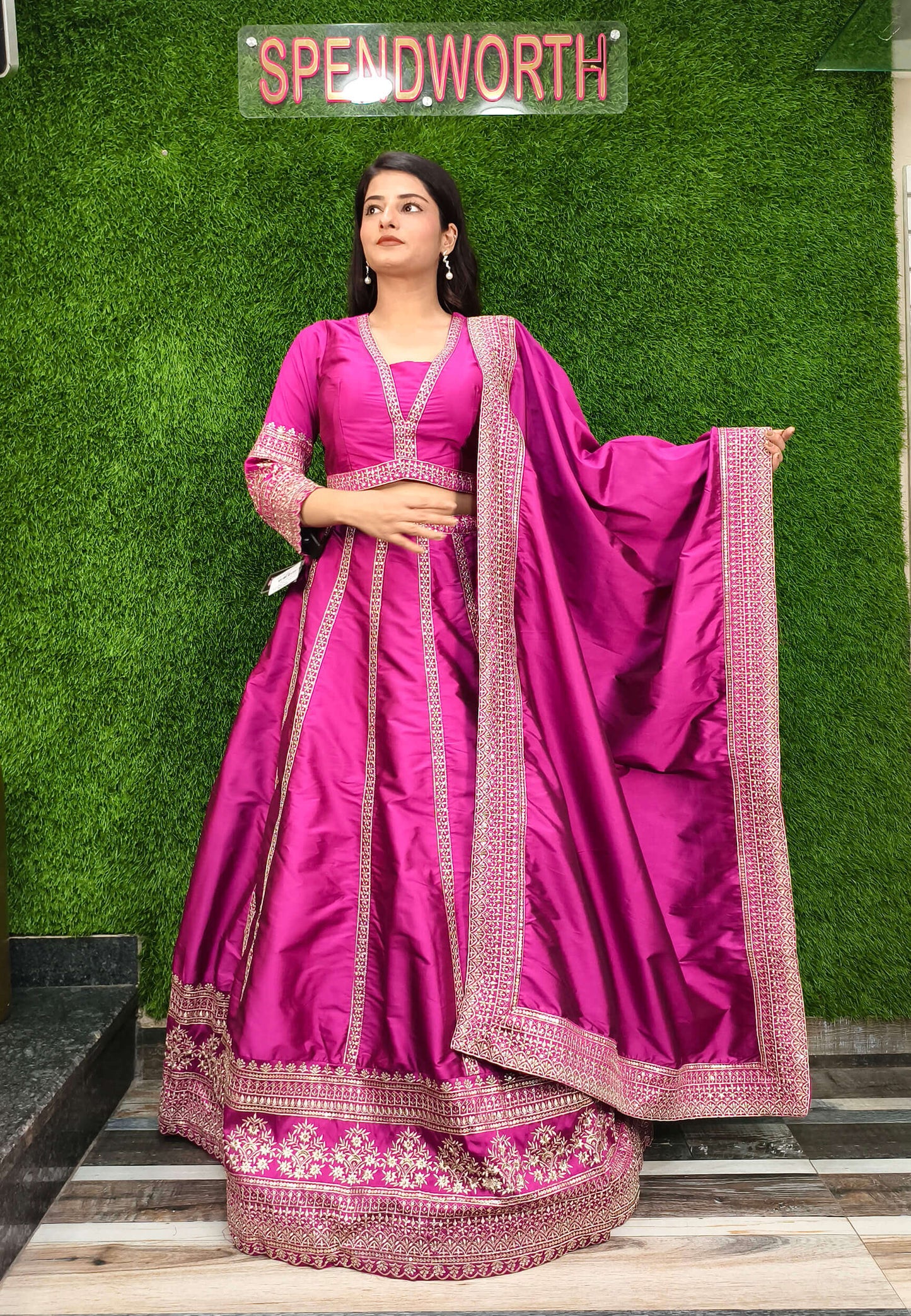 Anarkali Silk Lehenga with Designer Choli and Dupatta in Hot Pink