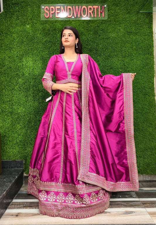 Anarkali Silk Lehenga with Designer Choli and Dupatta in Hot Pink