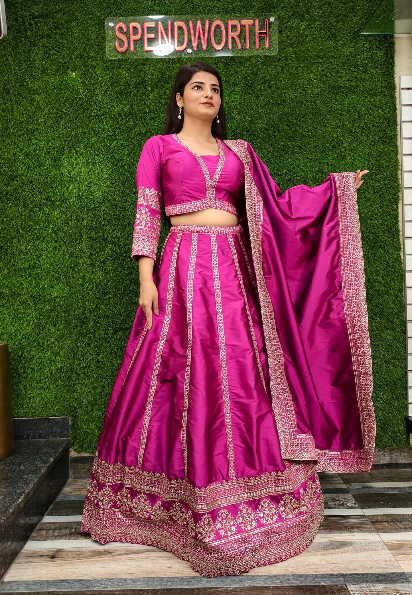 Anarkali Silk Lehenga with Designer Choli and Dupatta in Hot Pink