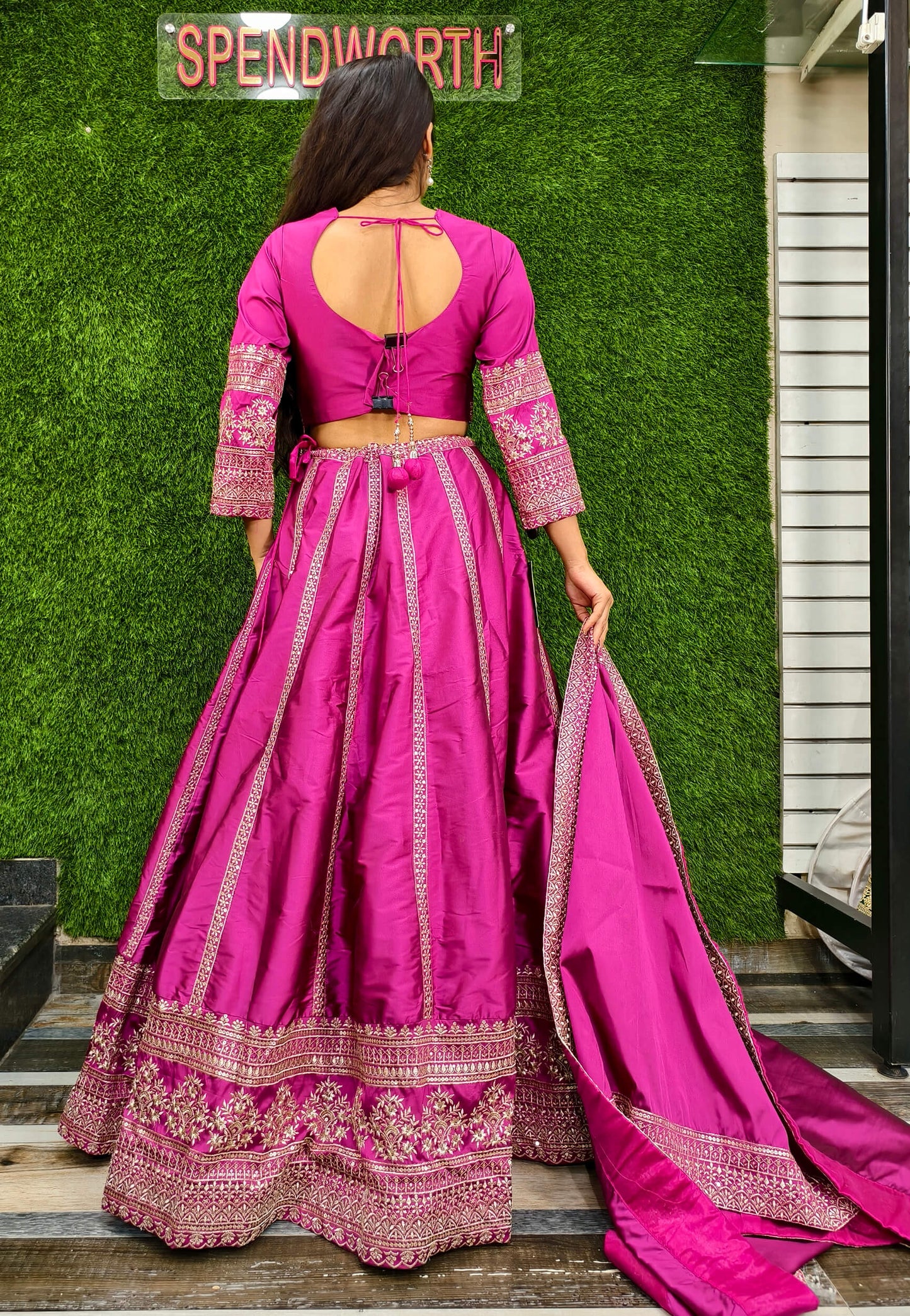 Anarkali Silk Lehenga with Designer Choli and Dupatta in Hot Pink