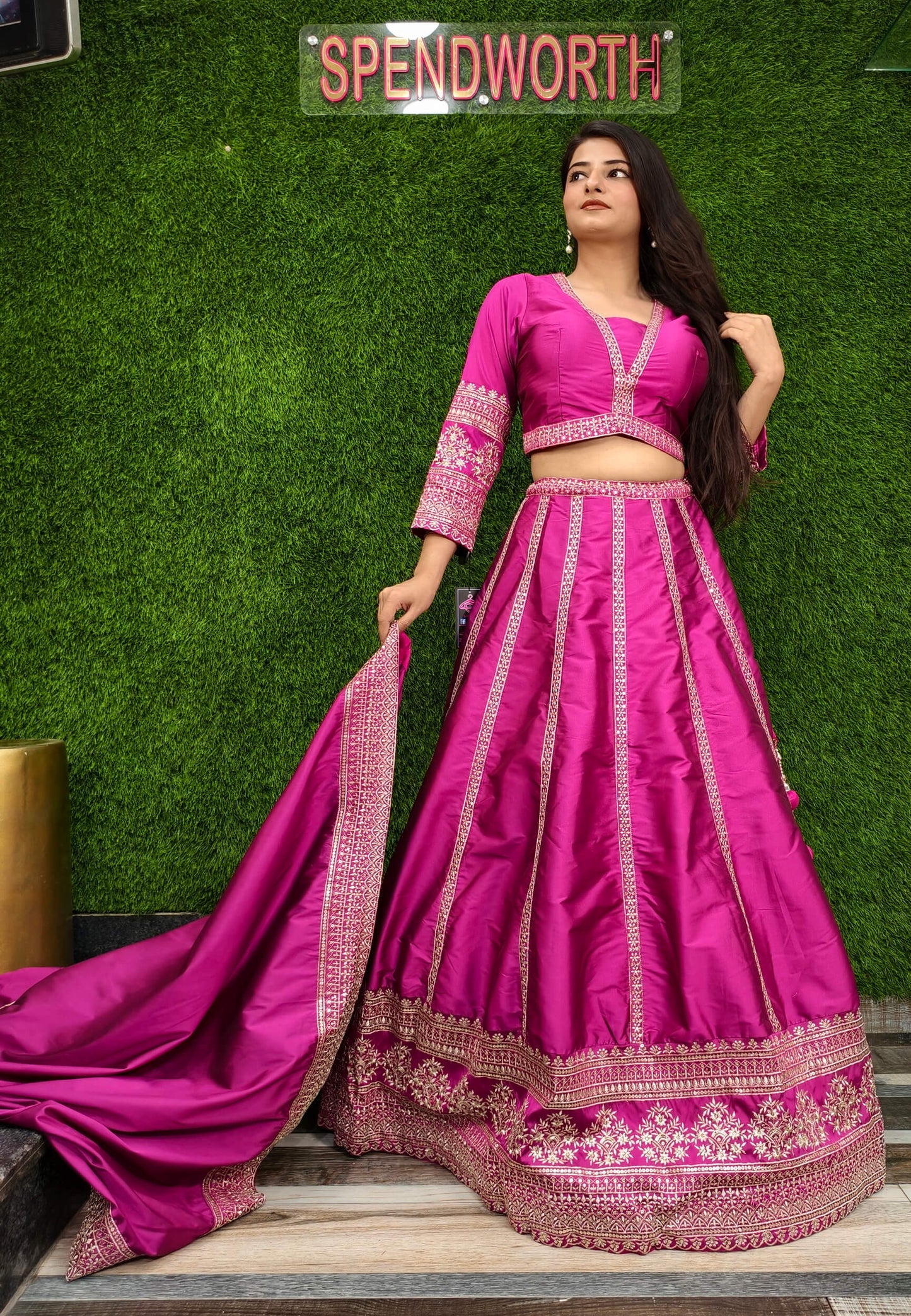 Anarkali Silk Lehenga with Designer Choli and Dupatta in Hot Pink