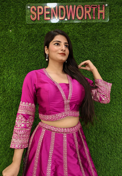 Anarkali Silk Lehenga with Designer Choli and Dupatta in Hot Pink