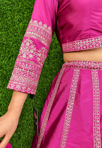 Anarkali Silk Lehenga with Designer Choli and Dupatta in Hot Pink