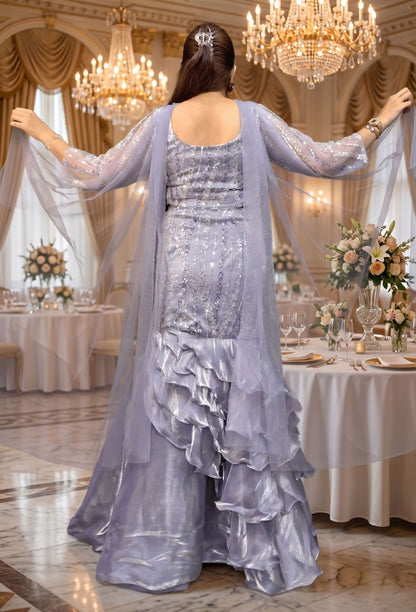 Full Sleeve Embellished Fish Cut Lehenga with Ruffle Designing