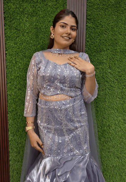 Full Sleeve Embellished Fish Cut Lehenga with Ruffle Designing