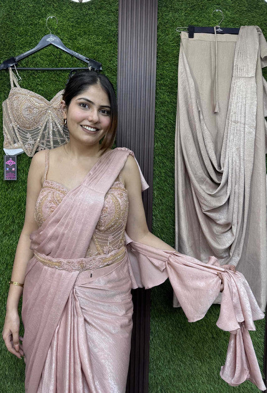 Handworked Corset Drape Saree with Spaghetti Blouse & Shimmer Waist Belt