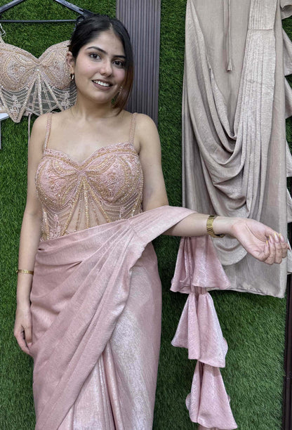 Handworked Corset Drape Saree with Spaghetti Blouse & Shimmer Waist Belt