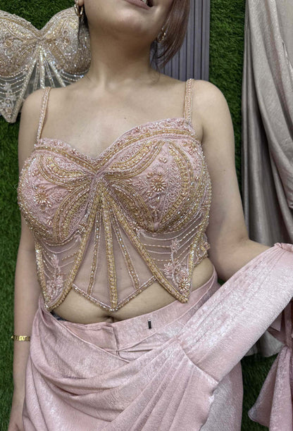 Handworked Corset Drape Saree with Spaghetti Blouse & Shimmer Waist Belt