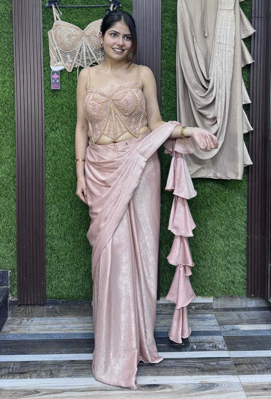 Handworked Corset Drape Saree with Spaghetti Blouse & Shimmer Waist Belt