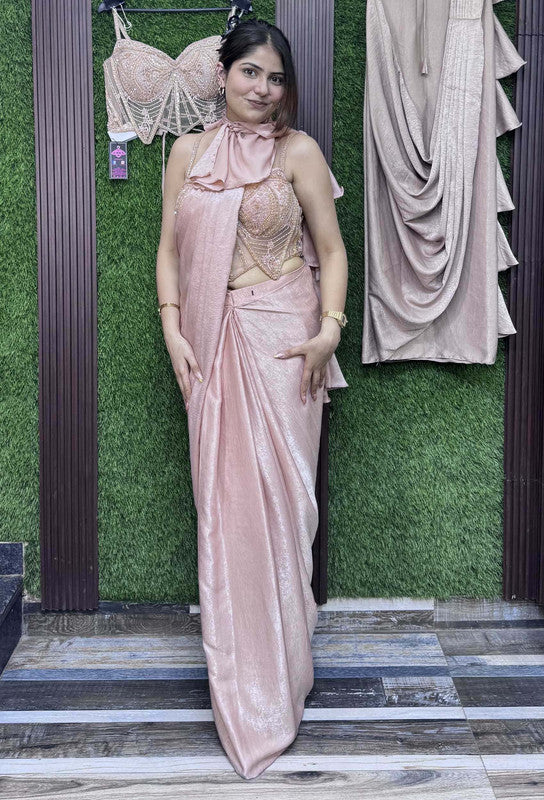 Handworked Corset Drape Saree with Spaghetti Blouse & Shimmer Waist Belt