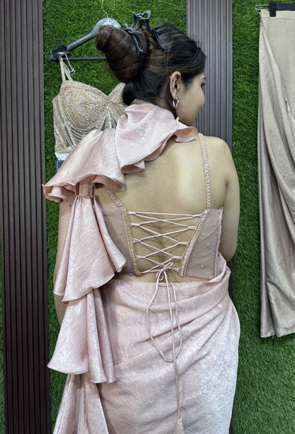 Handworked Corset Drape Saree with Spaghetti Blouse & Shimmer Waist Belt