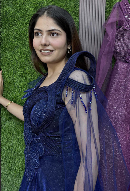 Imported Shimmer Indo-Western Gown with Applique Embellished Design