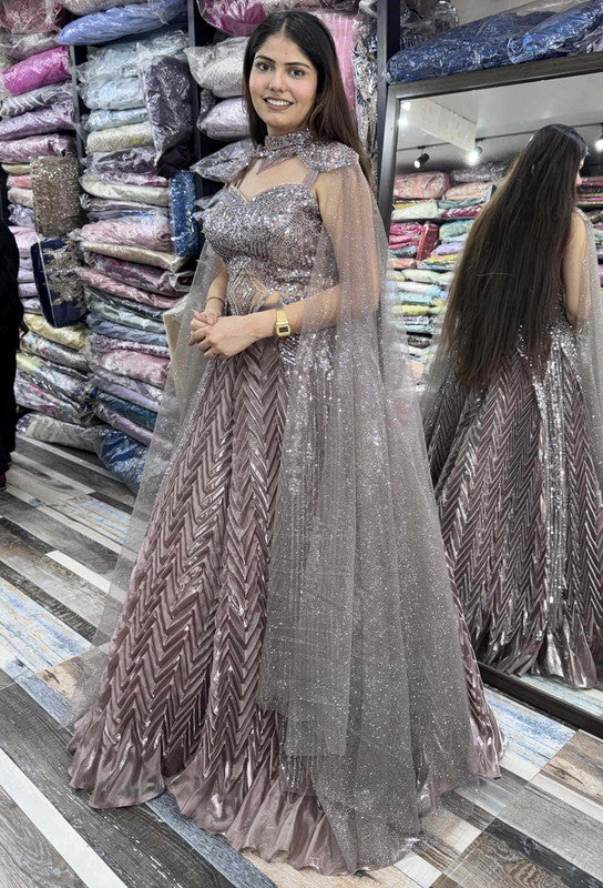Handworked Indo-Western Pleated Lehenga with Designer Long Upper & Separate Cape