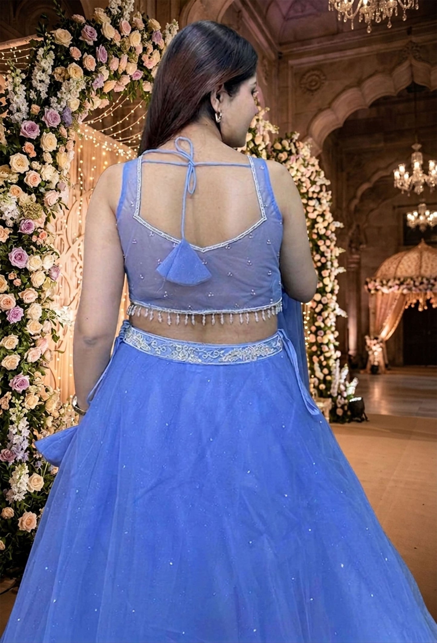Hand-Embellished Blouse with Barbie-Inspired Net Lehenga & Elegant Dupatta