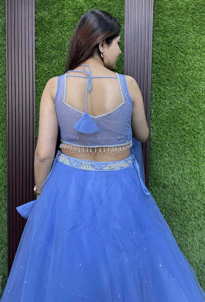 Hand-Embellished Blouse with Barbie-Inspired Net Lehenga & Elegant Dupatta