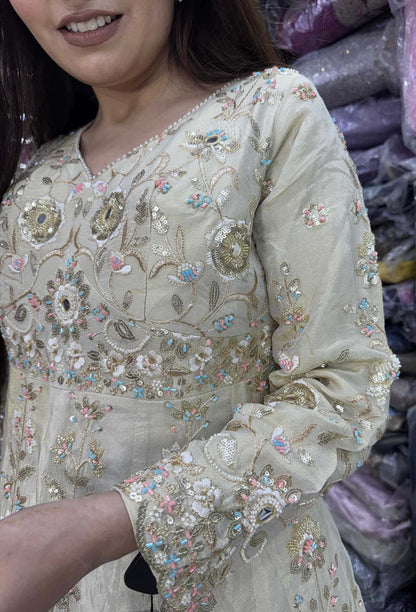 Full Sleeve Peplum Indo-Western Lehenga with Multi-Embroidery & Heavy Ecru Dupatta