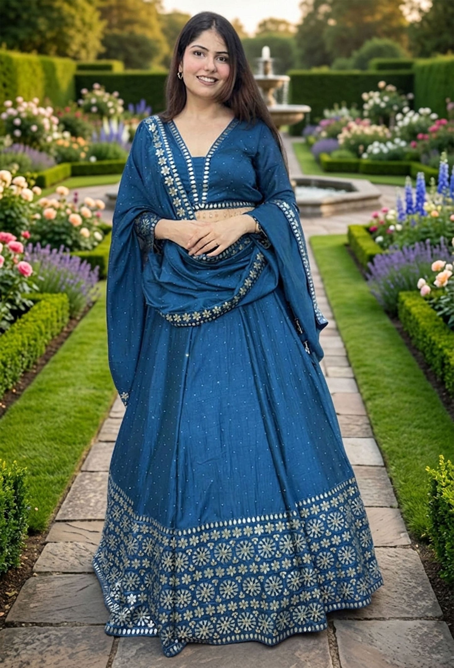 Gota Work Anarkali Lehenga Set with Full Sleeve Blouse & Heavy Silk Dupatta