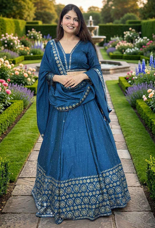Gota Work Anarkali Lehenga Set with Full Sleeve Blouse & Heavy Silk Dupatta
