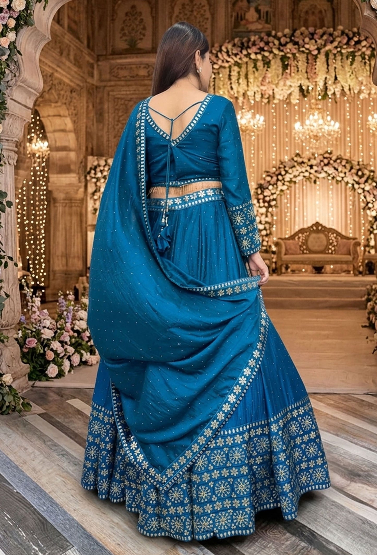 Gota Work Anarkali Lehenga Set with Full Sleeve Blouse & Heavy Silk Dupatta