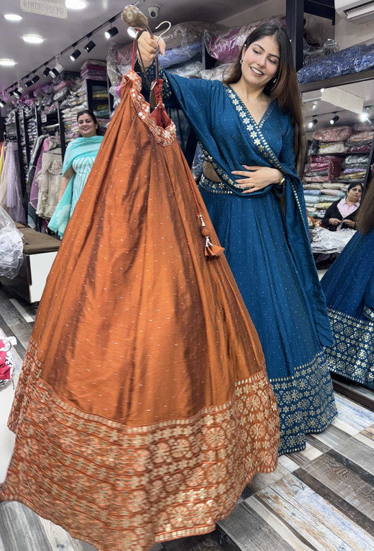 Gota Work Anarkali Lehenga Set with Full Sleeve Blouse & Heavy Silk Dupatta