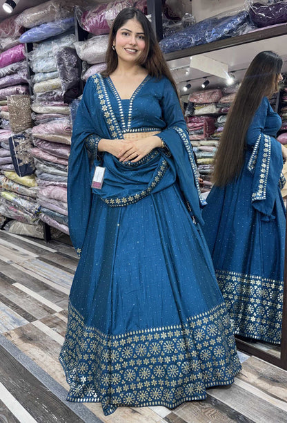 Gota Work Anarkali Lehenga Set with Full Sleeve Blouse & Heavy Silk Dupatta