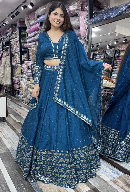Gota Work Anarkali Lehenga Set with Full Sleeve Blouse & Heavy Silk Dupatta